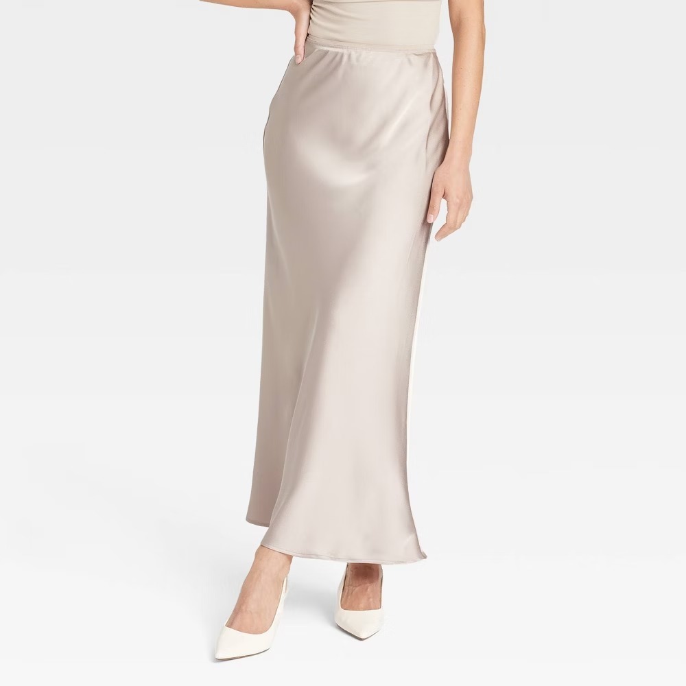 NWT A New Day Women's Maxi Slip Skirt Cream Size M